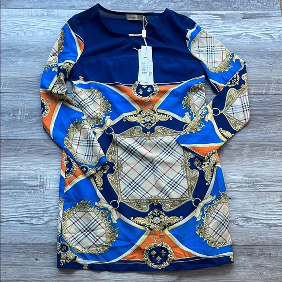 GRIFFLIN Colorful Long Sleeve Dress with Geometric Patterns - Picture 1 of 8